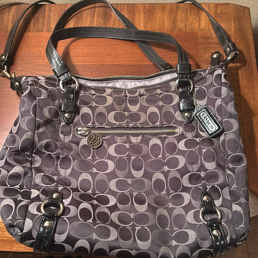 Coach Black and dark Grey Large Shoulder Bag with Crossbody Strap